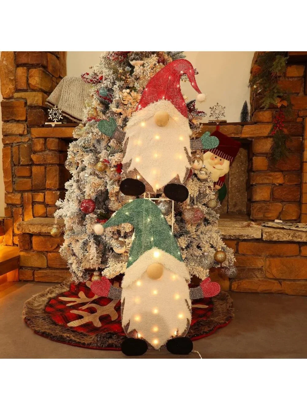Set of 2 Lighted Christmas Tinsel Gnomes - 24